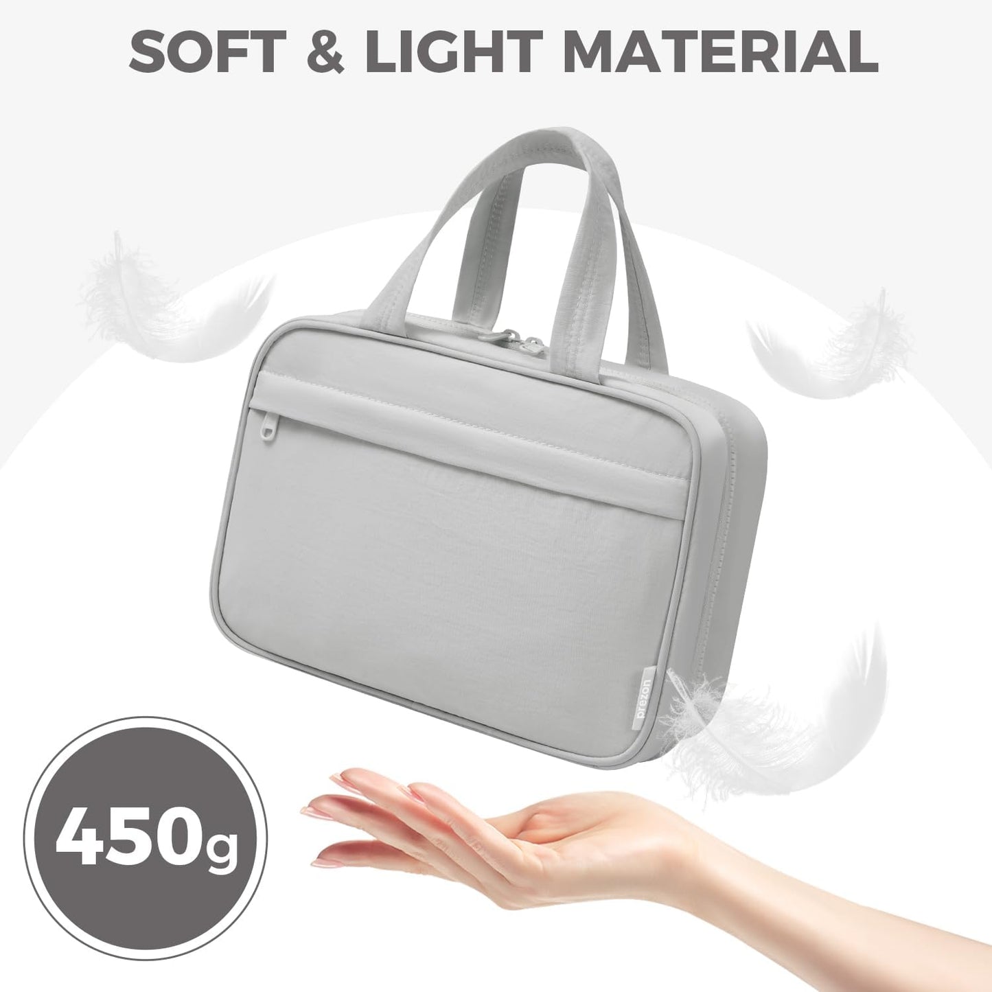 Toiletry Bag For women,Portable Hanging Organizer,4 Leakproof Compartment for full-sized Conditioner, Brushes Set, Makeup Accessories,Visible and easy to access.L-grey