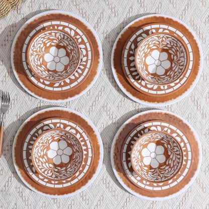 Melamine Plates and Bowls Set - Brown-Yellow