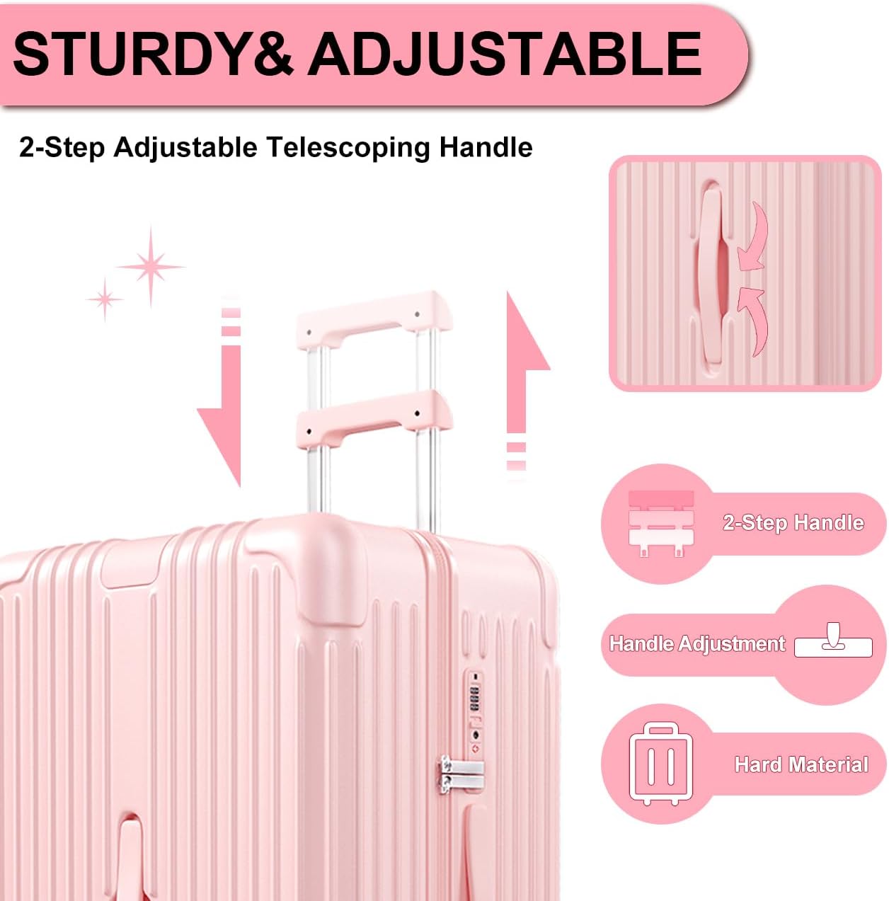 Krute Luggage Sets 2 Piece Suitcase PC+ABS Hardside Double Spinner Wheels TSA Lock Carry On Luggage 20+28 Inch (Pink)