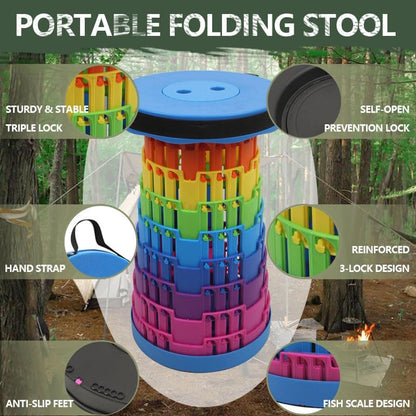 JAEMEYEM Collapsible Stool Upgraded, Folding Telescoping Foldable Camping Stool, Sturdy, Portable Telescopic Compact Folding Chair, Retractable Seat or Foot Rest for Travel, Parties, Queue