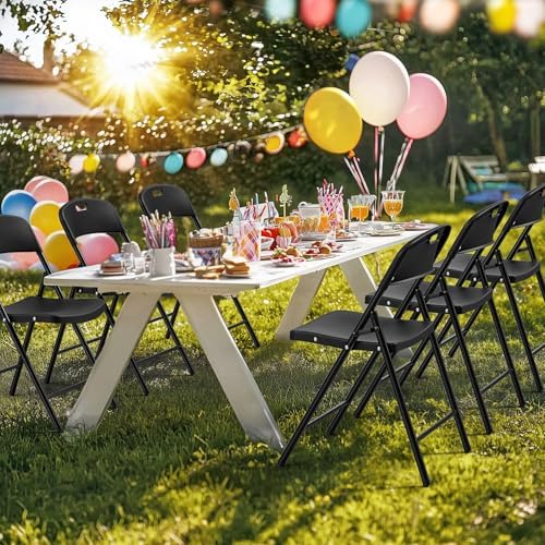Bonnlo 8-Pack Black Plastic Folding Chairs, Portable Seat with Sturdy Steel Frame for Indoor & Outdoor Use, Perfect for Banquet, Party, Wedding, Office, and Camping