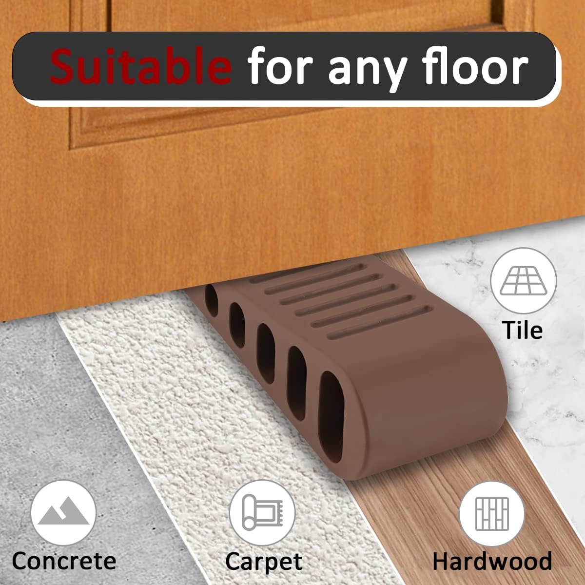 JQK Rubber Door Stopper Wedge, Bronze 2 Pack Soft TPR Premium Door Stops for Bottom of Heavy Duty Door on Tile, Concrete, Carpet, Wooden Floor, DSB61-ORB-P2