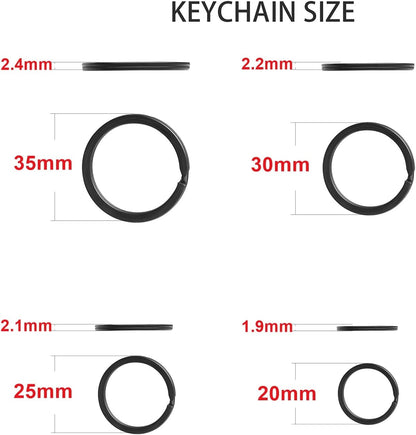 40 Pack Key Ring Keychain Mix 4 Sizes Black Metal Flat Split Key Chains Rings for Home Car Dog Tag Office Lanyards Keys Attachment
