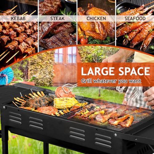 Portable Charcoal Grill, Folding Barbecue Grill with Baking Pan, Carry Bag & Storage Shelf, Outdoor BBQ Smoker for Camping, Garden, Party, Picnic and Patio Cooking