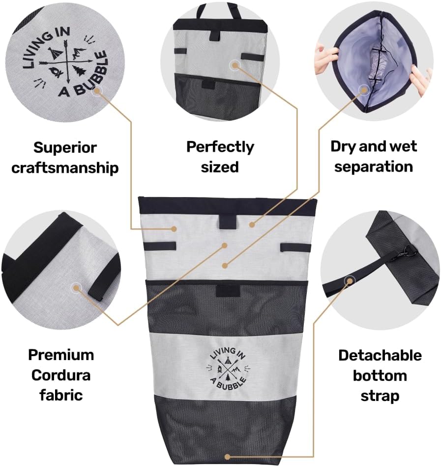Living in a Bubble Wet Dry Laundry Bag – Portable Waterproof Laundry Hamper for RV, Campervan & Travel – Foldable Clothes Organizer with Separate Wet & Dry Compartments