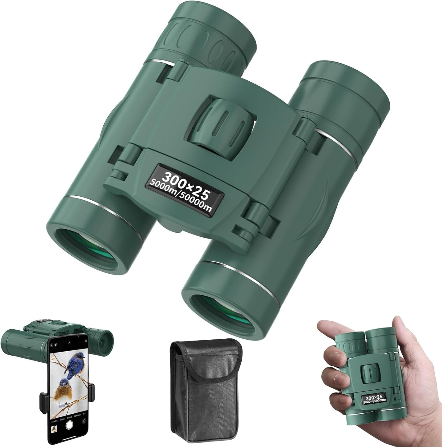 300x25 Binoculars for Adults and Kids, High Powered Mini Pocket Binoculars with Phone Adapter, Waterproof Compact Telescope for Bird Watching, Hunting, Concert, Theater, Opera, Traveling, Sightseeing