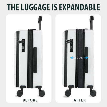 KROSER Carry On Luggage with Spinner Wheels & Built-in TSA Lock, Expandable Top Loading Hard Shell Suitcase Large Capacity Durable Rolling Luggage with USB Port, Carry-On 20-Inch, White