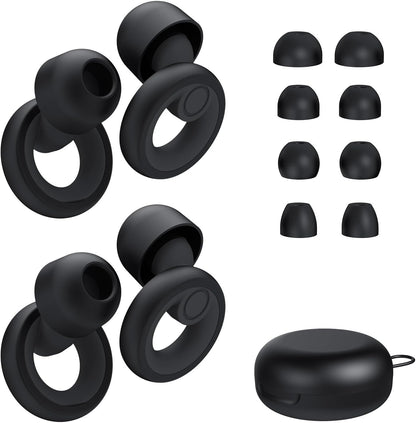 Ear Plugs for Sleeping Noise Cancelling 2 Sets, Reusable Earplugs Hearing Protection 30dB, Soft Silicone Ear Plugs for Concerts, Party, Focus - 8 Pairs Ear Tips in XS/S/M/L - Black
