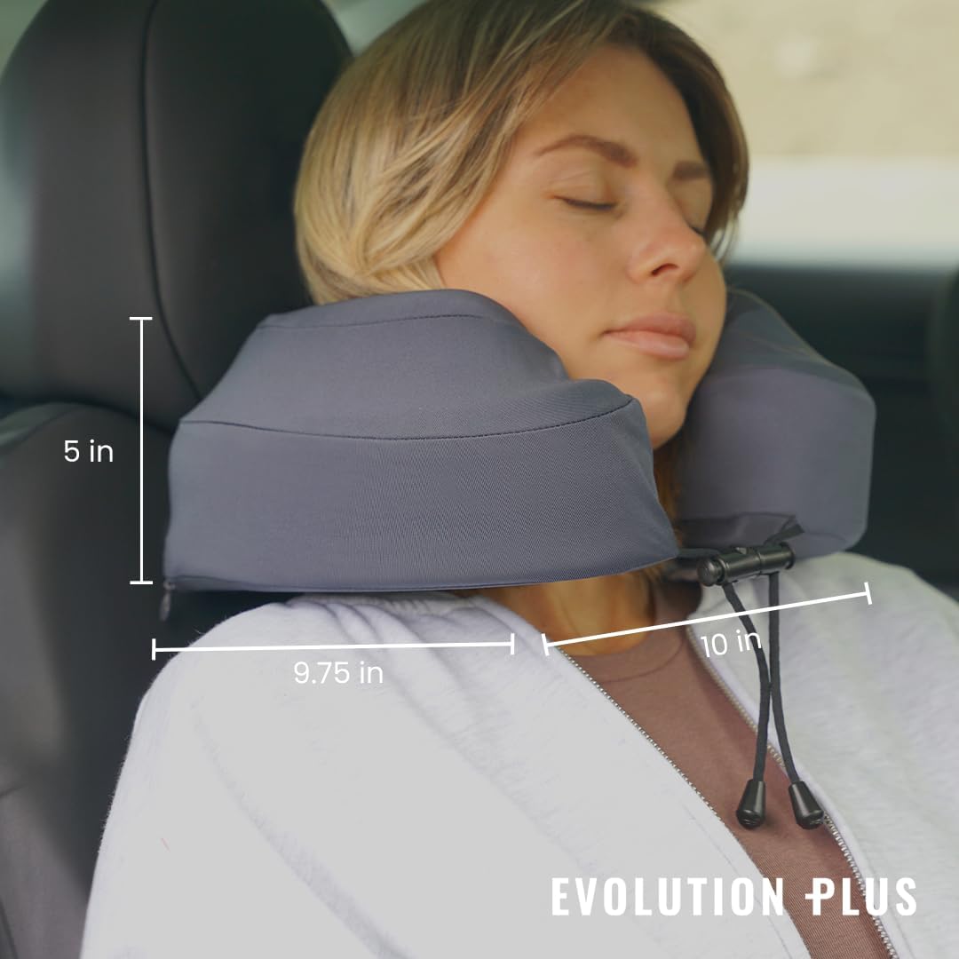 Cabeau Air Travel Pillow for Long Flights – Evolution Plus – U Shaped Memory Foam Neck Support – Removable, Washable Cover – Comfort On-The-Go for Airplane, Train, and Car (Slate Grey)