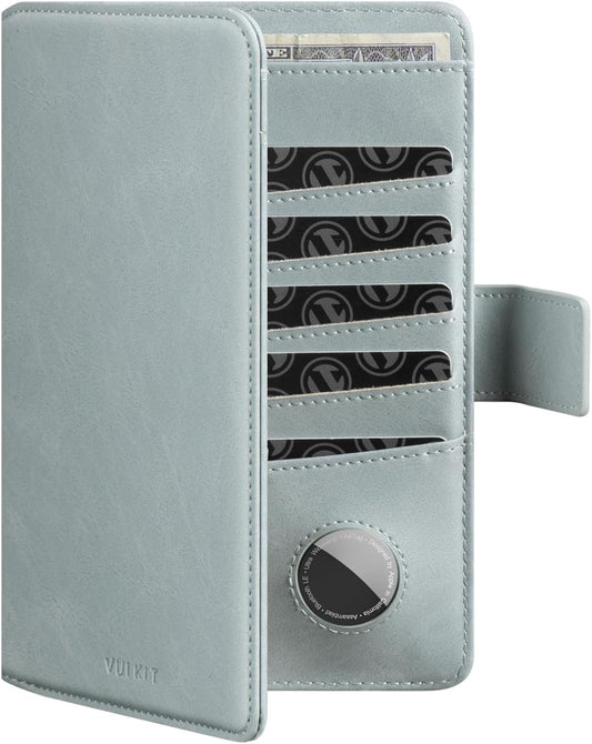 VULKIT Passport Holder with Airtag Holder RFID Blocking Passport Wallet Travel Leather Passport for Women(Blue)