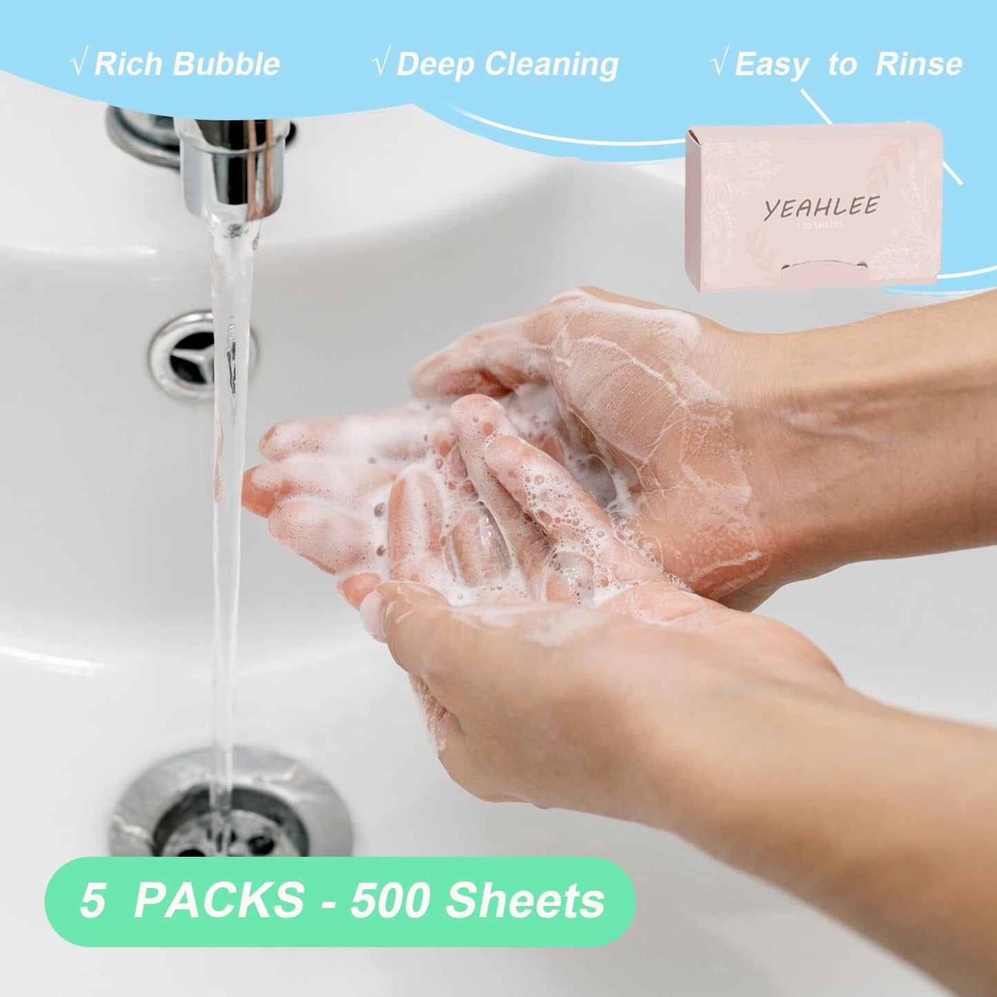 500 Sheets Disposable Paper Soap Sheets for Travel, 5 Boxs Mini Portable Hand Paper Soap for Hand Washing During Camping, Hiking, and School Activities
