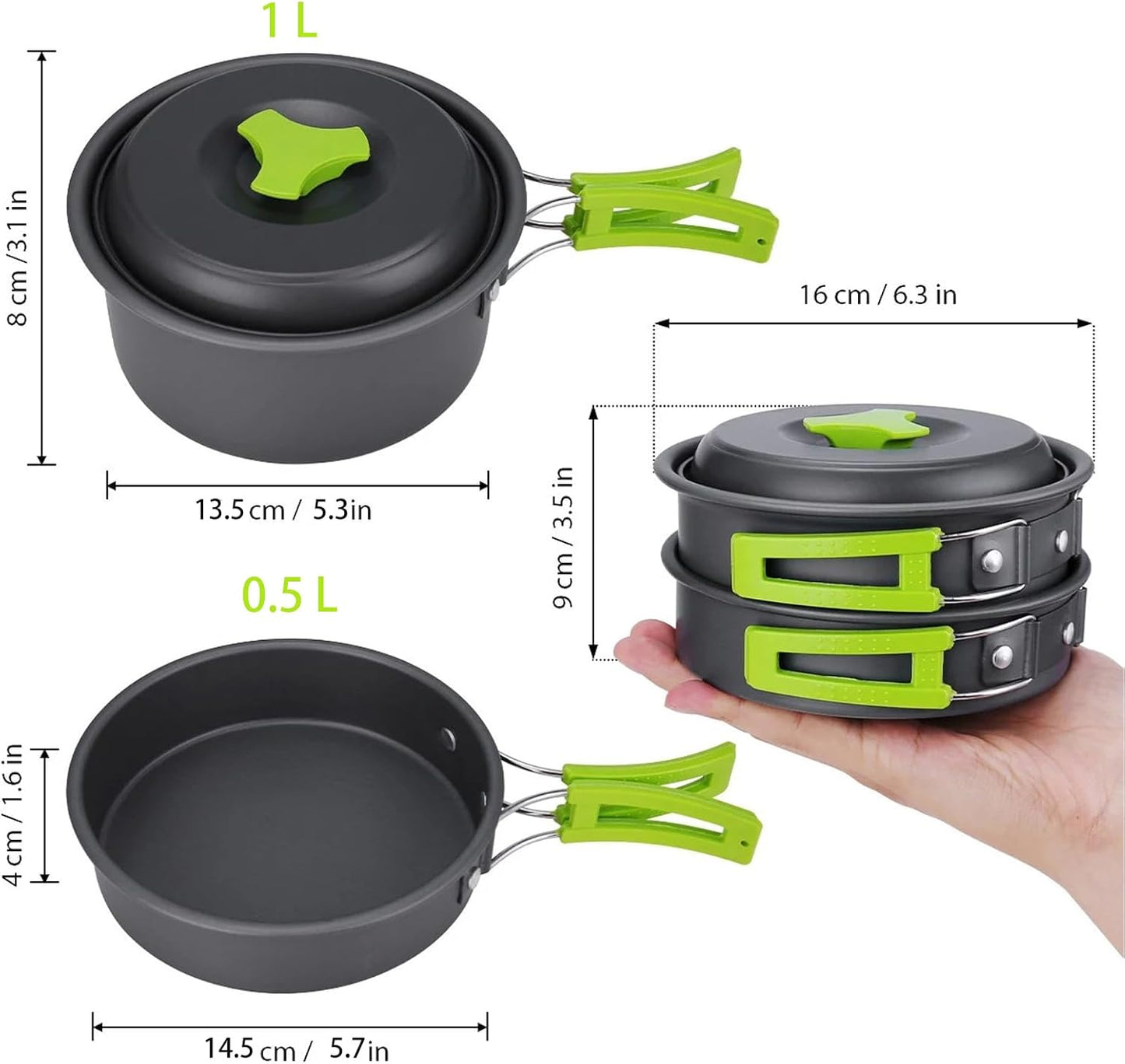 MEETSUN Lightweight Backpacking Cookware Set, Aluminum Camp Cooking Set with 1L Pot,Camping Mess Kit for 1 with Folding Tableware Perfect for Backpacking Stove Kit,Outdoor,Hiking,Survival,Emergency.