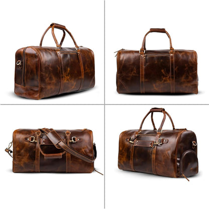 ELIZO Leather Duffle Bag For Men Women Real Full Garin Custom Travel Overnight Weekender Carry On Luggage Sports Gym Bags (Antique 20 Inch) Legacy