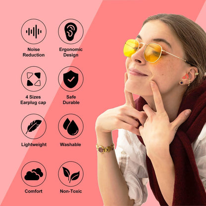 Ear Plugs for Sleeping Reusable Earplugs for Concerts Noise Cancelling Soft Silicone Noise Reduction Earbuds for Travel, Focus, Work 33-45dB Hearing Protection with 9 Ear Tips & Case(Red)