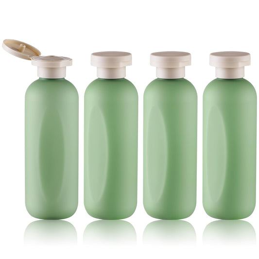 6.7oz Travel Shampoo Bottle, Empty Plastic Squeeze Bottles with Flip Cap, 4PCS Lotion Container for Toiletries (200ml, Green)