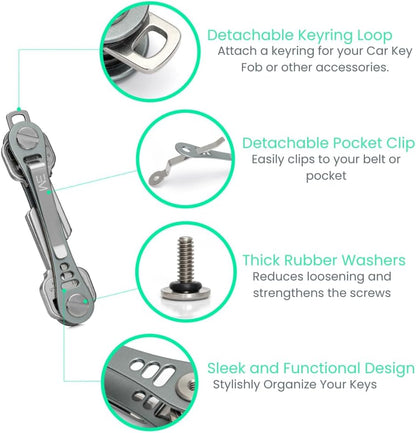 EM Premium Products Compact Key Holder - Pocket Key Organizer - 14 Keys Key Bar
