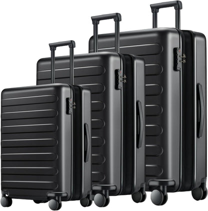 Carry on Luggage 22 X 14 X 9 Airline Approved, 20 Inch Luggage for 3-5 Days Travel, Double Spinner Wheels, 100% Hardshell PC, TSA Lock (00-Black (Expandable), Set 3PCS (20-Inch/24-Inch/28-Inch))
