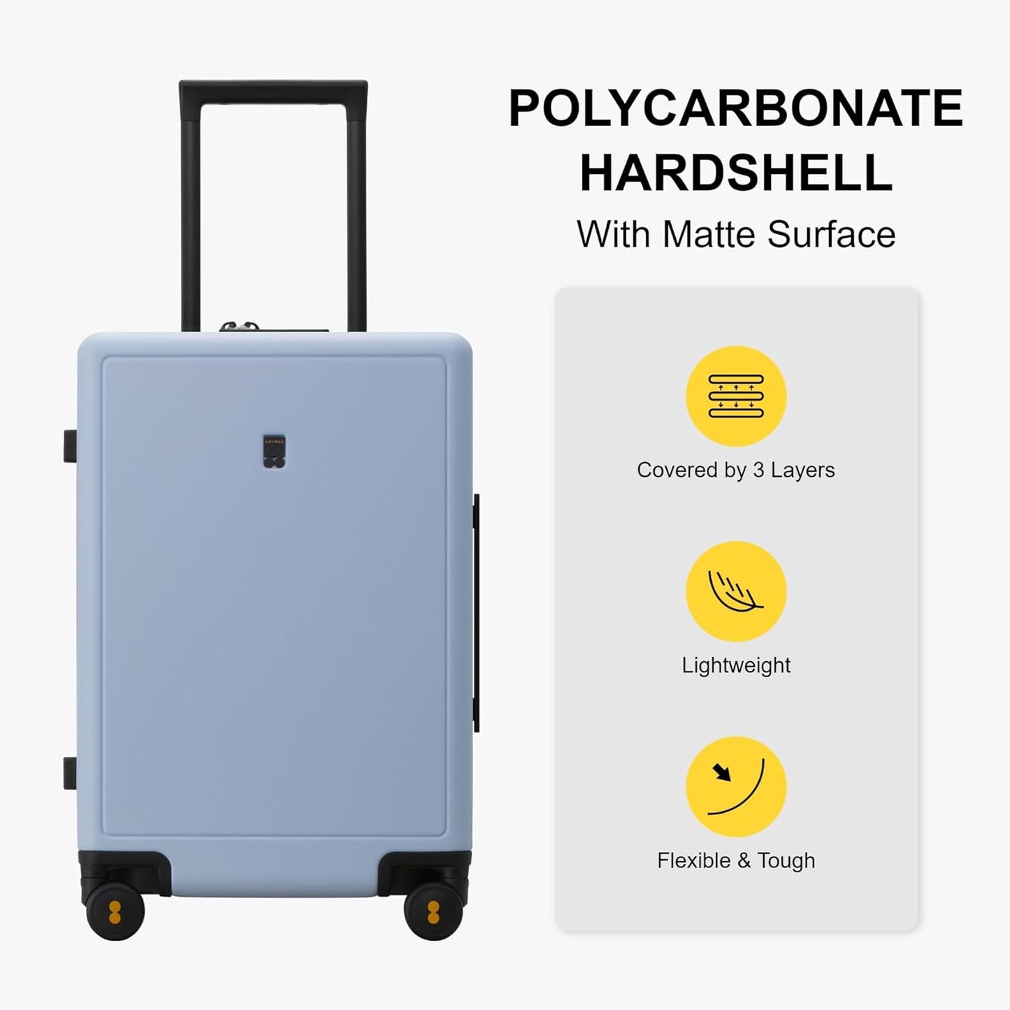 LEVEL8 Elegance Carry-on Suitcase, 20 Inch Carry on Luggage, Hardside Large Suitcases with Wheels, Tavel Bag with Tsa Lock, Light Blue