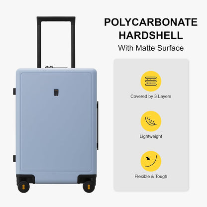 LEVEL8 Elegance Checked Luggage, 24 Inch Hardside Suitcase, Lightweight Matte Hardshell with Tsa Lock, Large Suitcases with Spinner Wheels, Light Blue