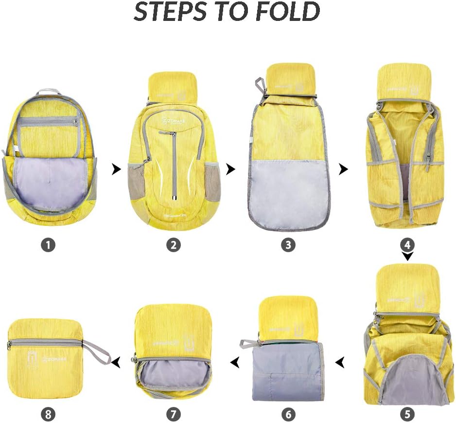 ZOMAKE 25L Ultra Lightweight Packable Backpack, Foldable Hiking Backpacks Water Resistant Small Folding Daypack for Travel(Yellow)