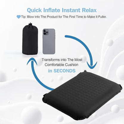 Self-Inflating Airplane Seat Cushion for Long Flights – Portable Travel Cushion Airplane Seat - Memory Foam Travel Seat Cushion Providing Pressure Relief and Premium Comfort (Extra Large Black)