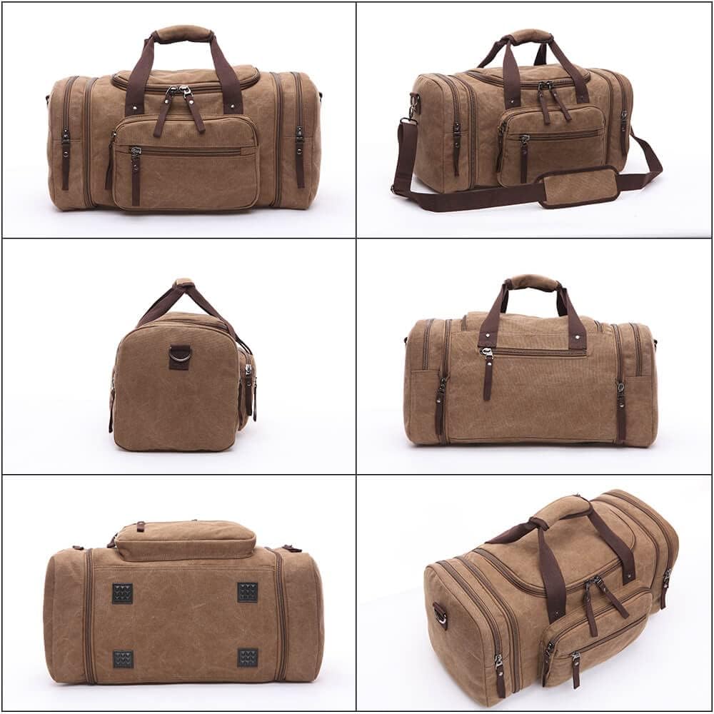 Duffle Bag for Travel, Large Canvas Duffel Bag for Travelling Overnight Weekender Bag Carry On Bag for Men Women Coffee