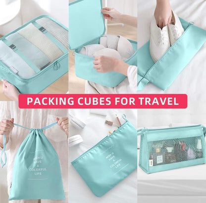 9 Set Packing Cubes for Suitcases, Aydicon Travel Luggage Packing Organizers with Laundry, Toiletry Bag, Compression Storage Shoe Bag, Toothbrush Case, Travel Essentials (Light Blue)