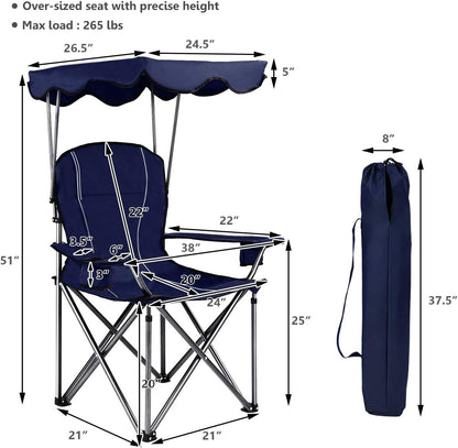 S AFSTAR Safstar Folding Camping Chair with Canopy, Portable Lawn Beach Canopy Chair with Cup Holder & Carry Bag, Load Bearing Up to 265LBS, Folding Chair for Outside Outdoor Travel Hiking Fishing