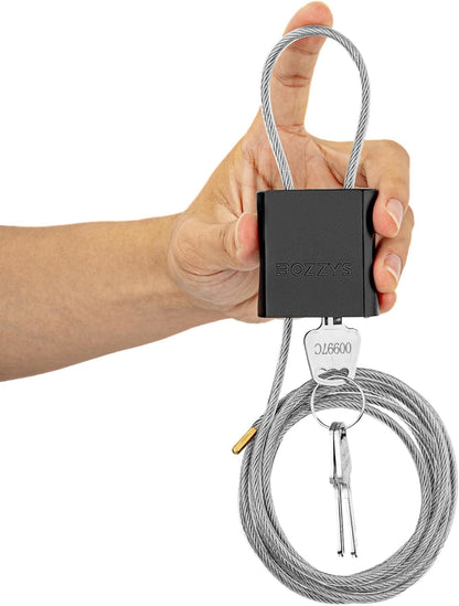 Adjustable Cable Locks with 3 Keys | 6.56ft L x 1/6in D Aluminum Steel Cable Padlock for Bikes, Gate, Lockers & Outdoor Gear | Keyed Different & Black