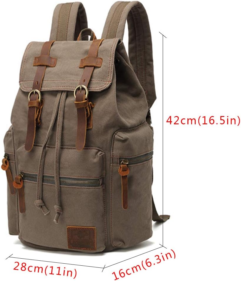 AUGUR High Capacity Canvas Vintage Backpack - for School Travel 12-15" Laptop Backapcks for Men Casual Daypacks Rucksack (M-Army Green)