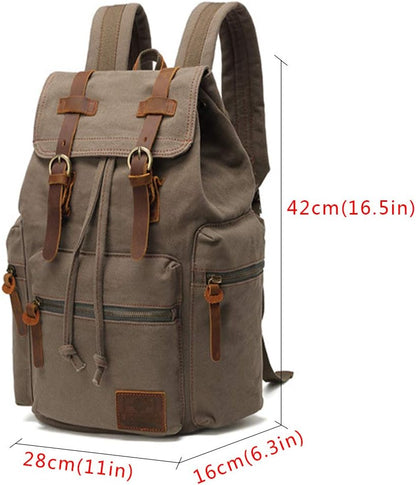 AUGUR High Capacity Canvas Vintage Backpack - for School Travel 12-15" Laptop Backapcks for Men Casual Daypacks Rucksack (M-Army Green)