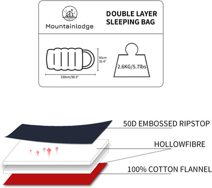 Polycotton Sleeping Bag for Adult&Kids,Cold&Warm Weather Large with Compression Sack and Water Resistant for Family Camping,Travel and Car Camping