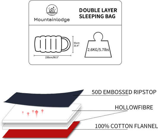 Polycotton Sleeping Bag for Adult&Kids,Cold&Warm Weather Large with Compression Sack and Water Resistant for Family Camping,Travel and Car Camping