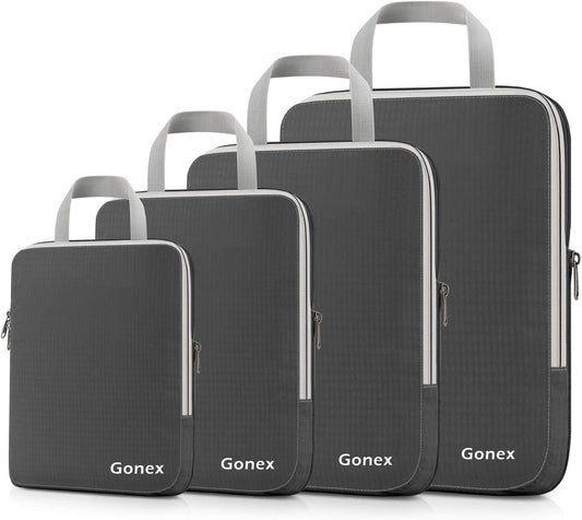 Gonex Compression Packing Cubes, 3pcs/4pcs Expandable Storage Travel Luggage Bags Organizers