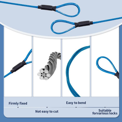 3.3mm (1/8 Inch) Outdoor Travel Stainless Steel Security Cable-10ft Luggage Lock Safety Wire Flexible Steel Wire Rope with Double Loop Safety for Luggage, Bike, Lock(Blue, 10ft-(1Pack)