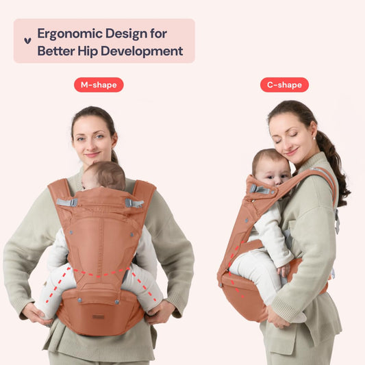 BabbleRoo Grow Carrier – 6-in-1 Baby Carrier with Hip Seat, Ergonomic, Cozy & Adjustable Toddler Carrier 7-50 lbs with Hip & Lumbar Support, Hood for Sun Protection, Newborn to Toddler, Kangaroo Rose