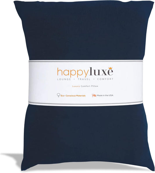 Happyluxe Odyssey Travel Pillow for Long Flights - Soft, Small, Alternative to Down and Memory Foam. 17 x 13in - Made in The USA, Navy Blue Airplane Pillow for Adults Sleeping, Camping or Nap