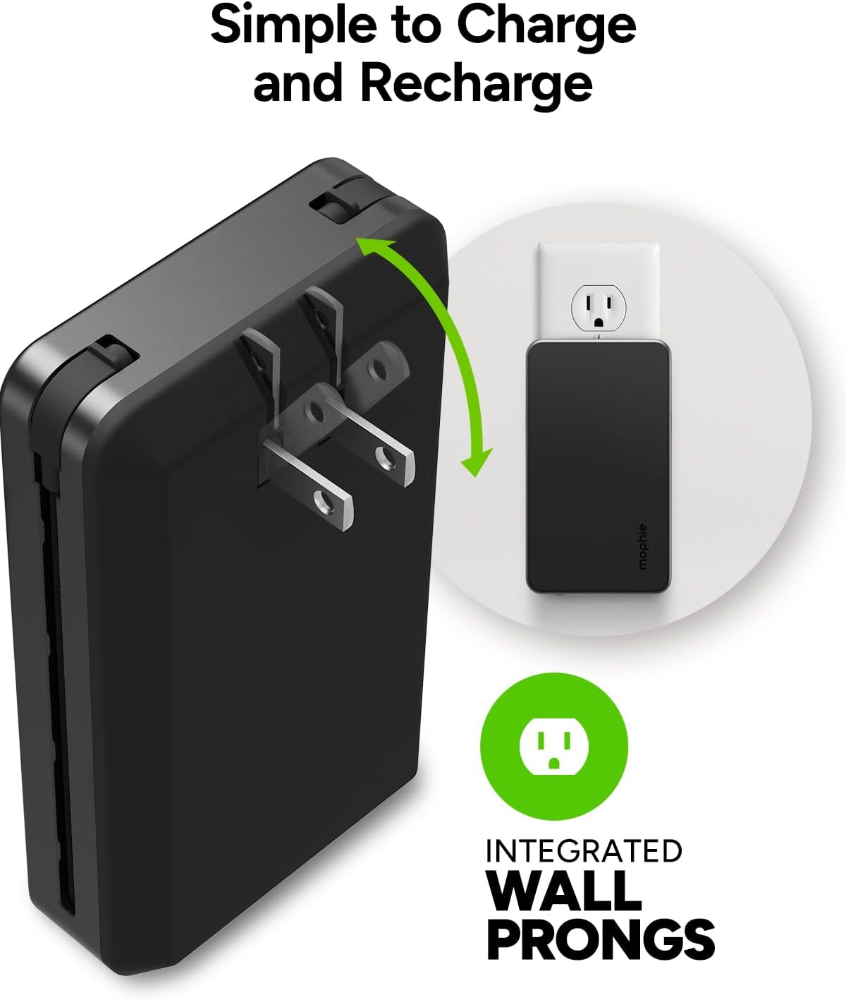 Mophie Powerstation Plus Ultra 10,000mAh Power Bank - Integrated USB-C and Lightning Cables and Foldable Wall Prongs – Fast Charging for Smartphones, Tablets, and More