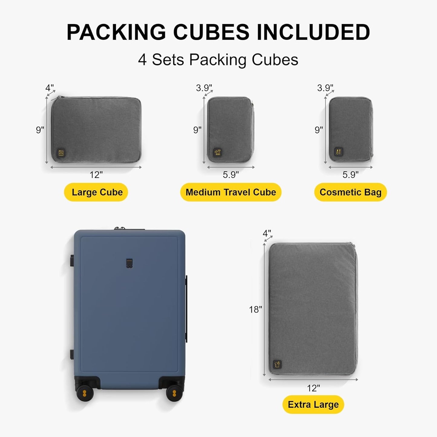 LEVEL8 Elegance Carry-on Suitcase, 20 Inch Carry on Luggage, Hardside Large Suitcases with Wheels, Tavel Bag with Tsa Lock,Blue Grey