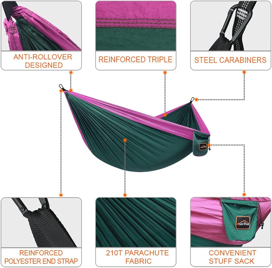 Camping Hammock, Super Lightweight Portable Parachute Hammock with Two Tree Straps Single or Double Nylon Travel Tree Hammocks for Camping Backpacking Hiking