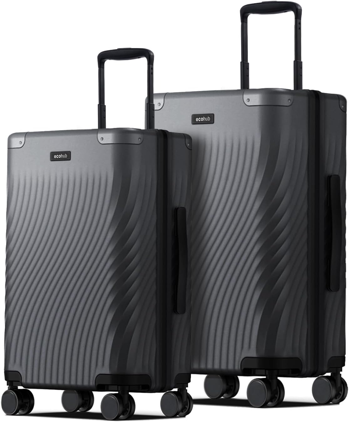 ECOHUB Hardside Expandable Carry On Luggage Sets, Recycled PC 20/24" Rolling Luggage Airline Approved with Spinner Wheels & TSA Lock, Lightweight Hardshell Travel Suitcase, 20+24 inch Carry-on Grey