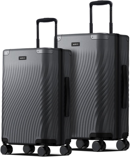 ECOHUB Hardside Expandable Carry On Luggage Sets, Recycled PC 20/24" Rolling Luggage Airline Approved with Spinner Wheels & TSA Lock, Lightweight Hardshell Travel Suitcase, 20+24 inch Carry-on Grey