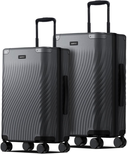 ECOHUB Hardside Expandable Carry On Luggage Sets, Recycled PC 20/24" Rolling Luggage Airline Approved with Spinner Wheels & TSA Lock, Lightweight Hardshell Travel Suitcase, 20+24 inch Carry-on Grey