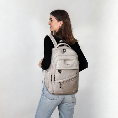 43L Backpack for Women Men - Vegan Leather Backpack Purse Travel Carry-on Bag College Bookbag Work fits 17" Laptop,Ash Gray Retro