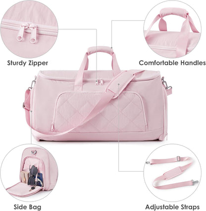 Rolling Garment Bag for Travel,Duffle Garment Bag with Wheels and Shoe Compartment for Men and Women,3 in 1 Suit Dress Bags with Wheels (Pink)