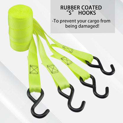 XSTRAP STANDARD Ratchet Tie Down Straps 4 Pk 10 Ft- 300 Lbs Load Cap- 900 Lbs Break Strength-Cargo Straps for UTV, ATV, Pickup,Truck, Moving Appliances, Lawn Equipment, Yellow