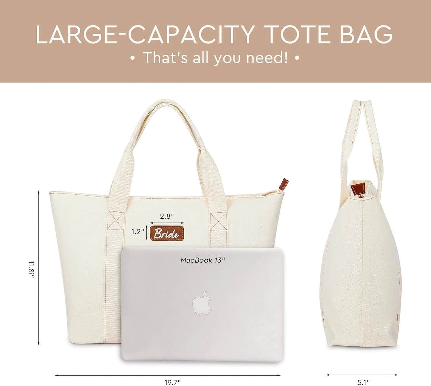 AW BRIDAL Monogram Canvas Tote Bag for Chrismas, Bridal Shower, Retirement, Birthday Gifts for Women Mom Wife Sister Friends