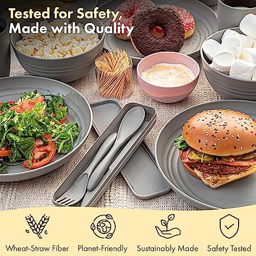 FOODLE Wheat Straw Dinnerware Set - RV, Camping Plates Cups and Bowls Set