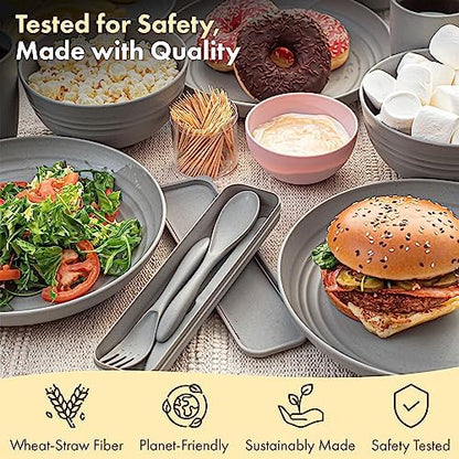FOODLE Wheat Straw Dinnerware Set - RV, Camping Plates Cups and Bowls Set