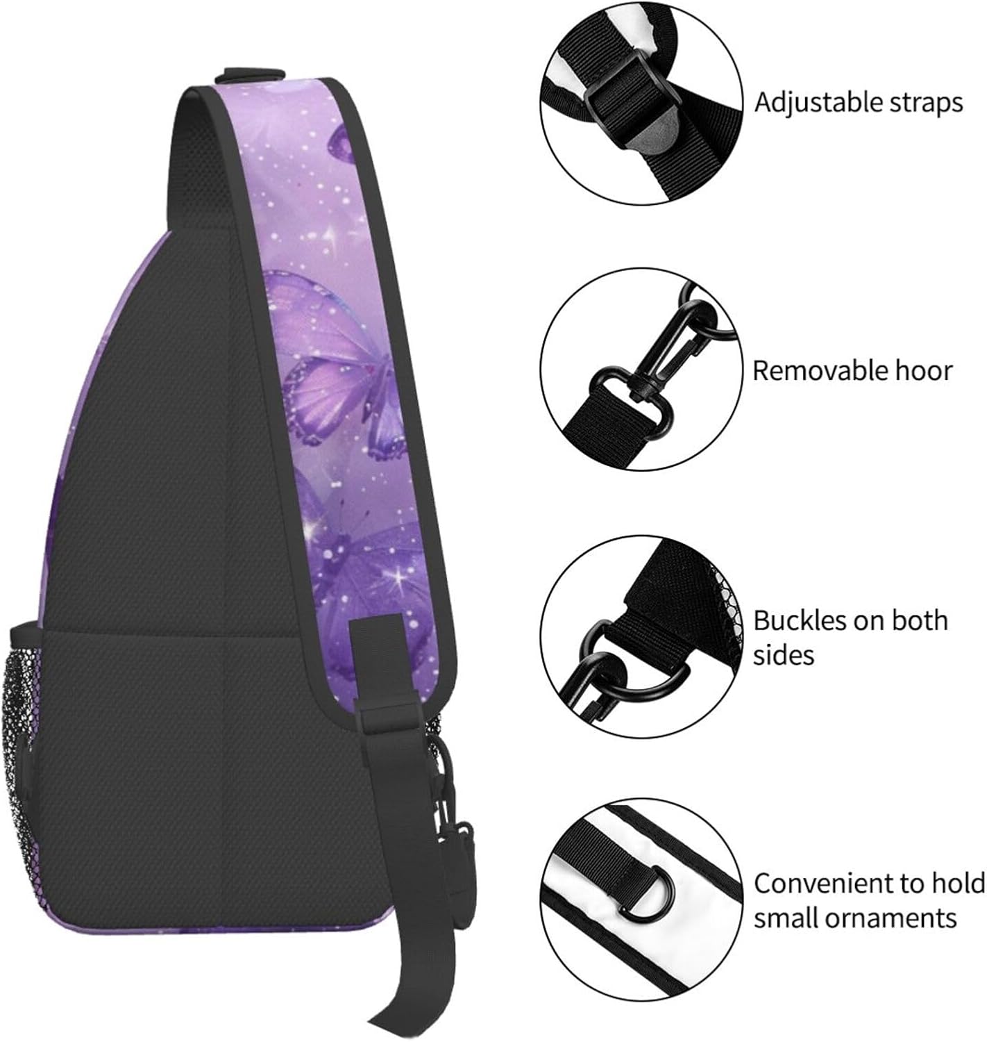 SUPLUCHOM Sling Bag Butterfly Purple Pastel Hiking Daypack Crossbody Shoulder Backpack Travel Chest Pack for Men Women